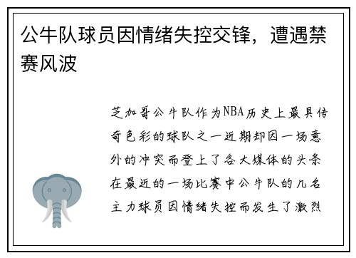 公牛队球员因情绪失控交锋，遭遇禁赛风波